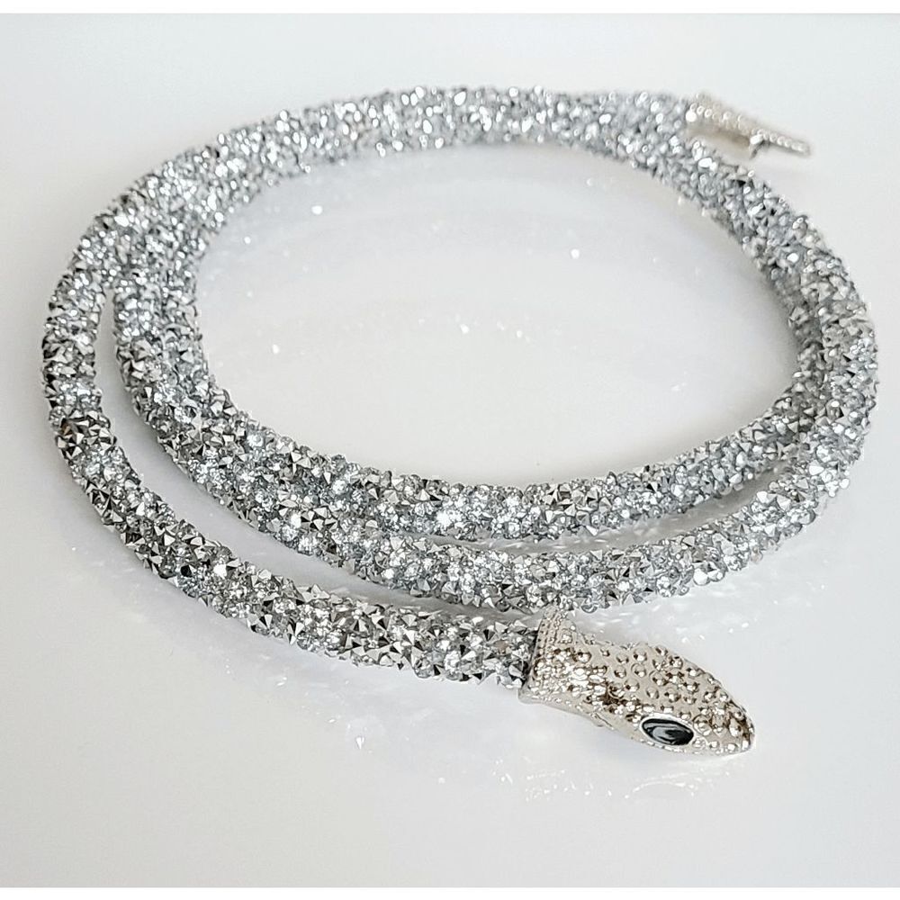 ✨💎🐍 Snake Rhinestone Bendable Design Blingy Statement Open Choker Necklace NEW - Picture 3 of 17